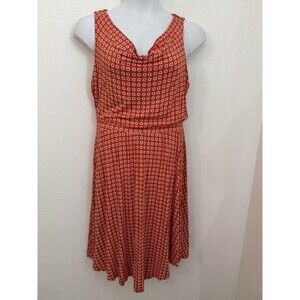 Maeve Anthropologie Orange W/ White Floral Pattern Dress, Size L Sleeveless Knit